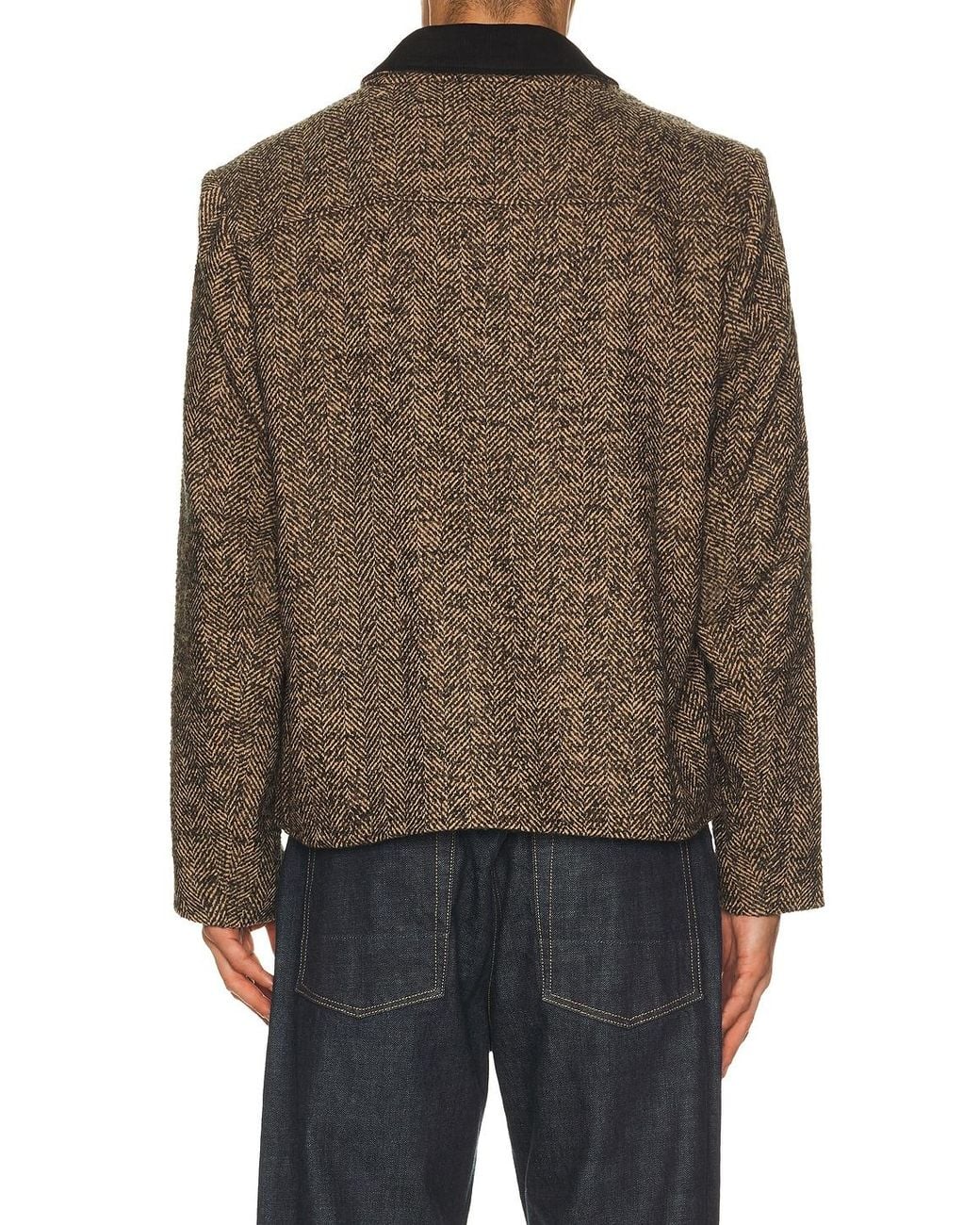 Percival Brown Herringbone Boxy Cropped Jacket for men