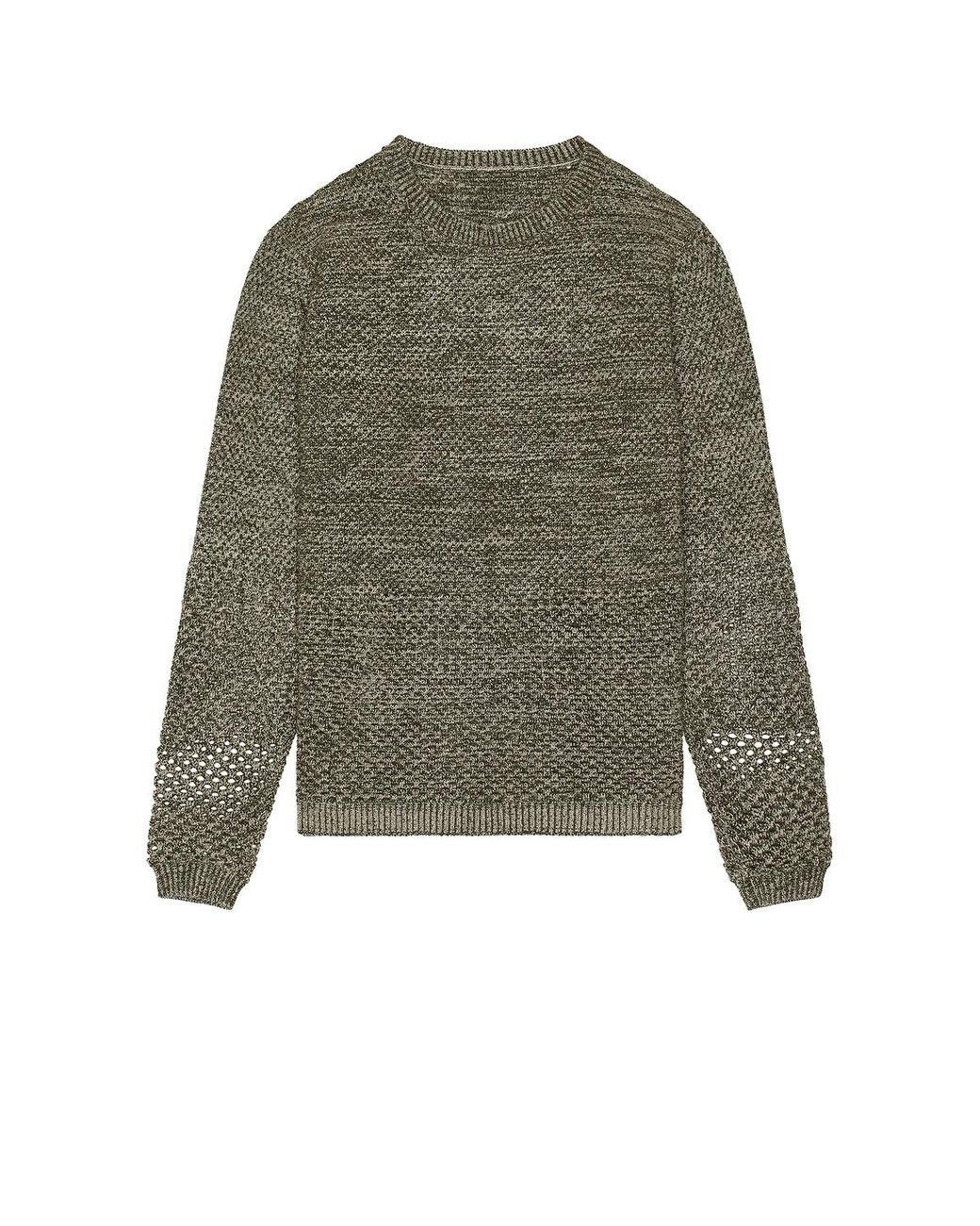 Isa Boulder Green Solid Crochet Crewneck Sweater for men