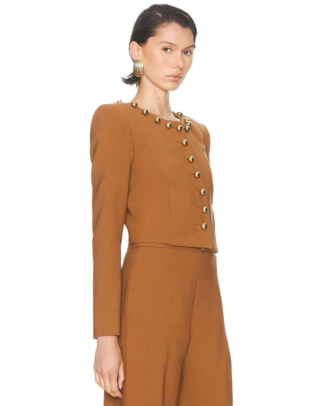 Carolina Herrera Brown Collarless Cropped Jacket