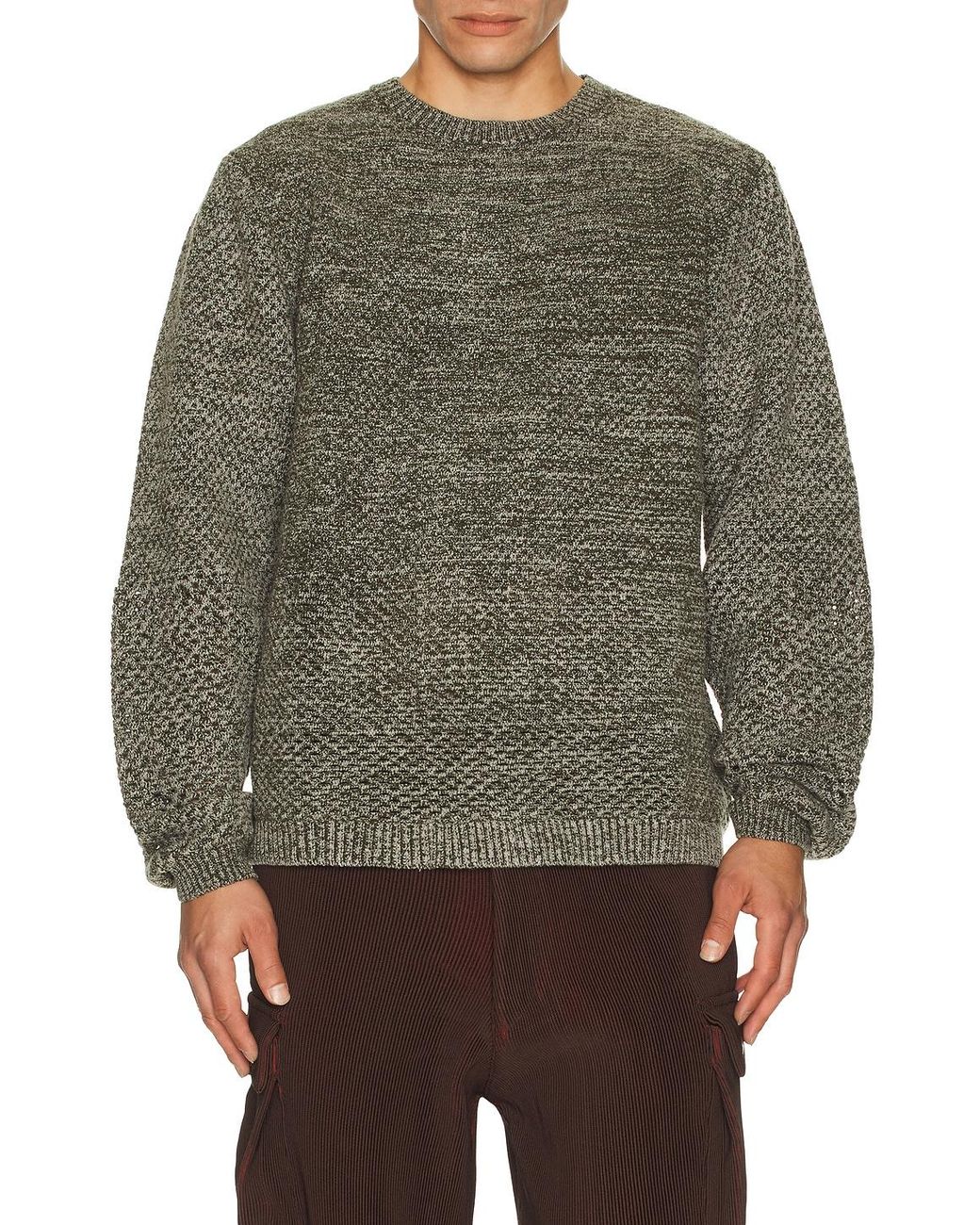 Isa Boulder Green Solid Crochet Crewneck Sweater for men
