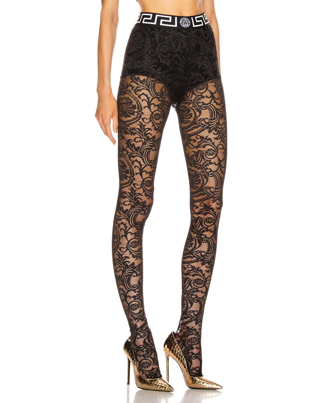 Versace All Over Lace Tights in Black | Lyst
