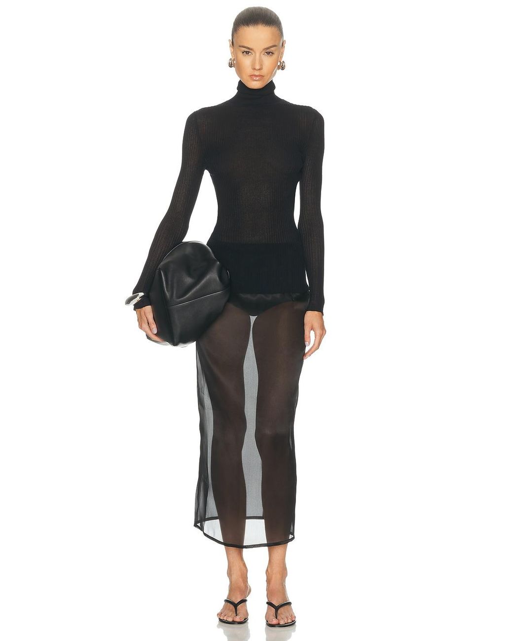 Brandon Maxwell Black Ribbed Turtleneck Top