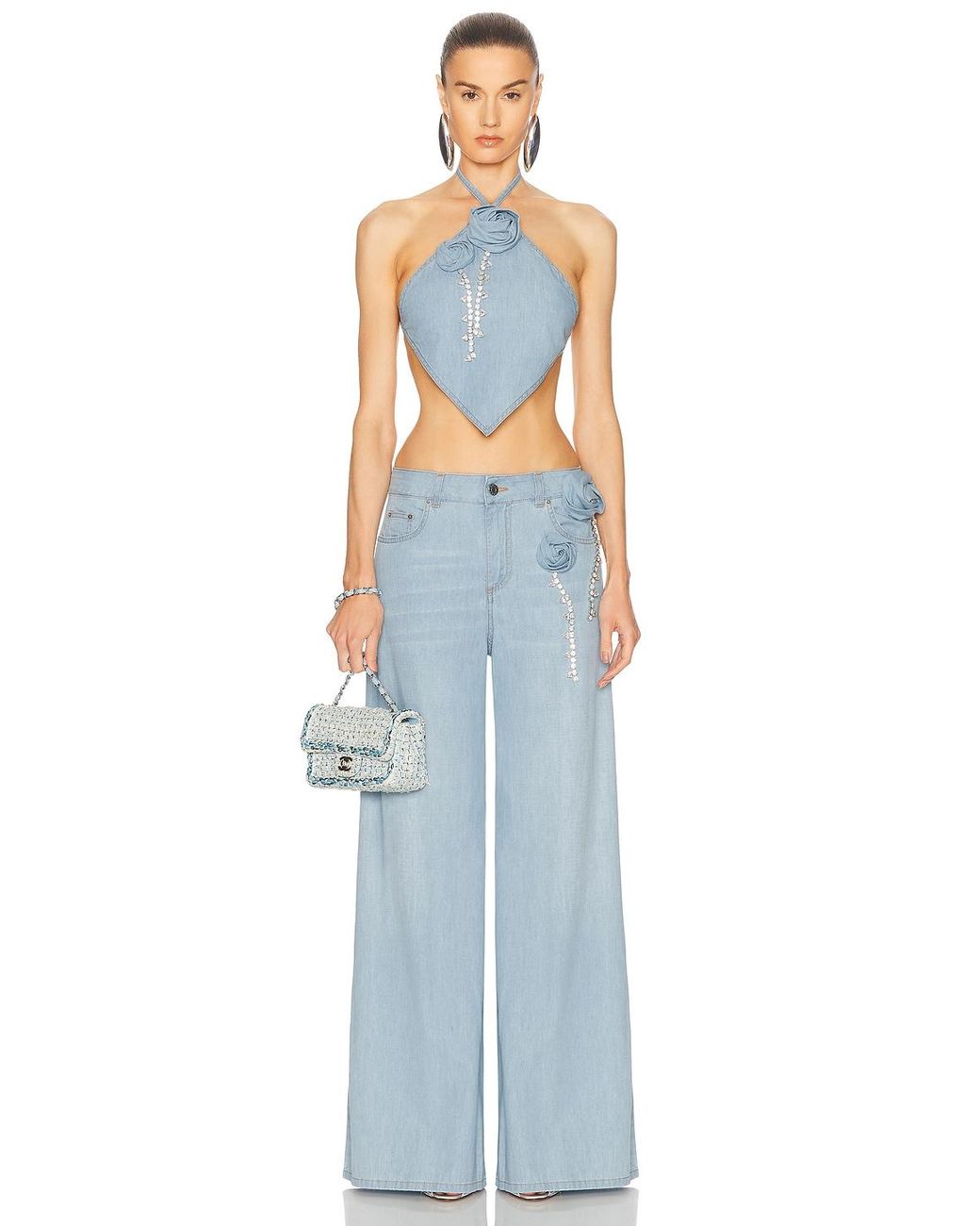 Area Blue Crystal Rosette Handkerchief Top