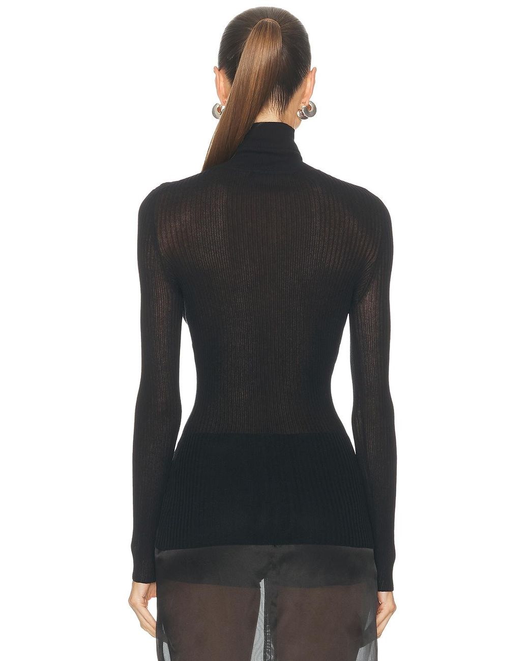 Brandon Maxwell Black Ribbed Turtleneck Top