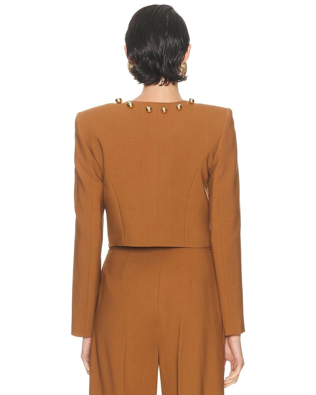 Carolina Herrera Brown Collarless Cropped Jacket
