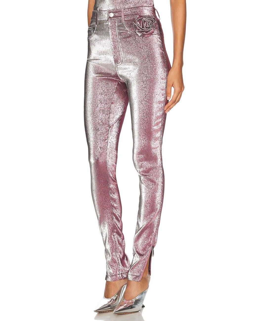 Area Red Stretch Lame Rosette Legging