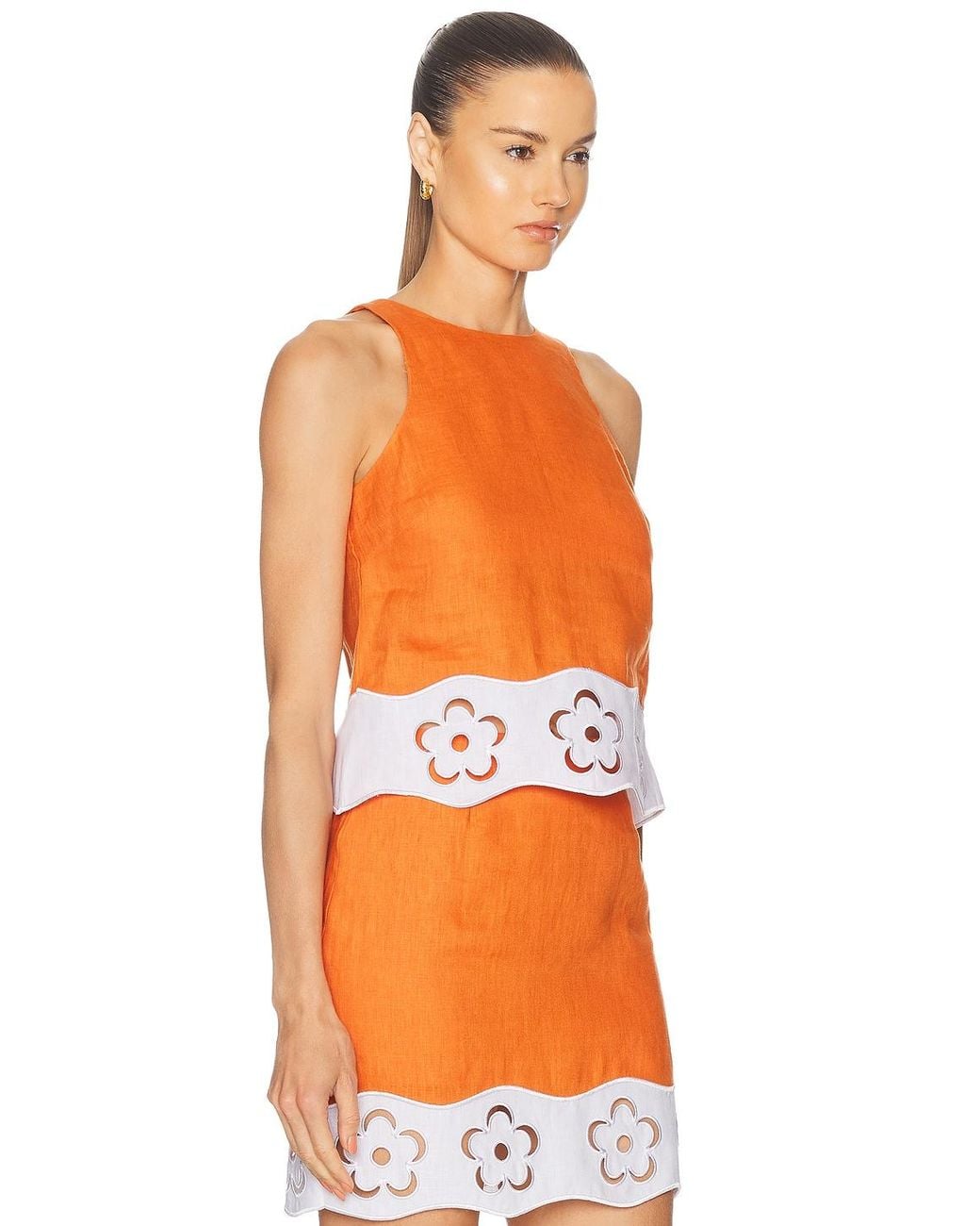 Staud Orange Mika Linen Top