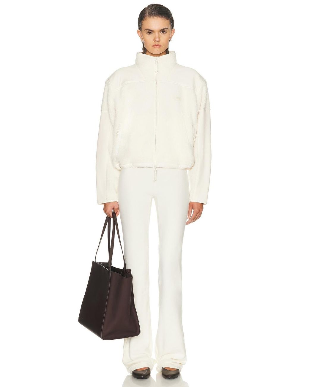 Skims White Ski Teddy Boxy Zip Up Jacket