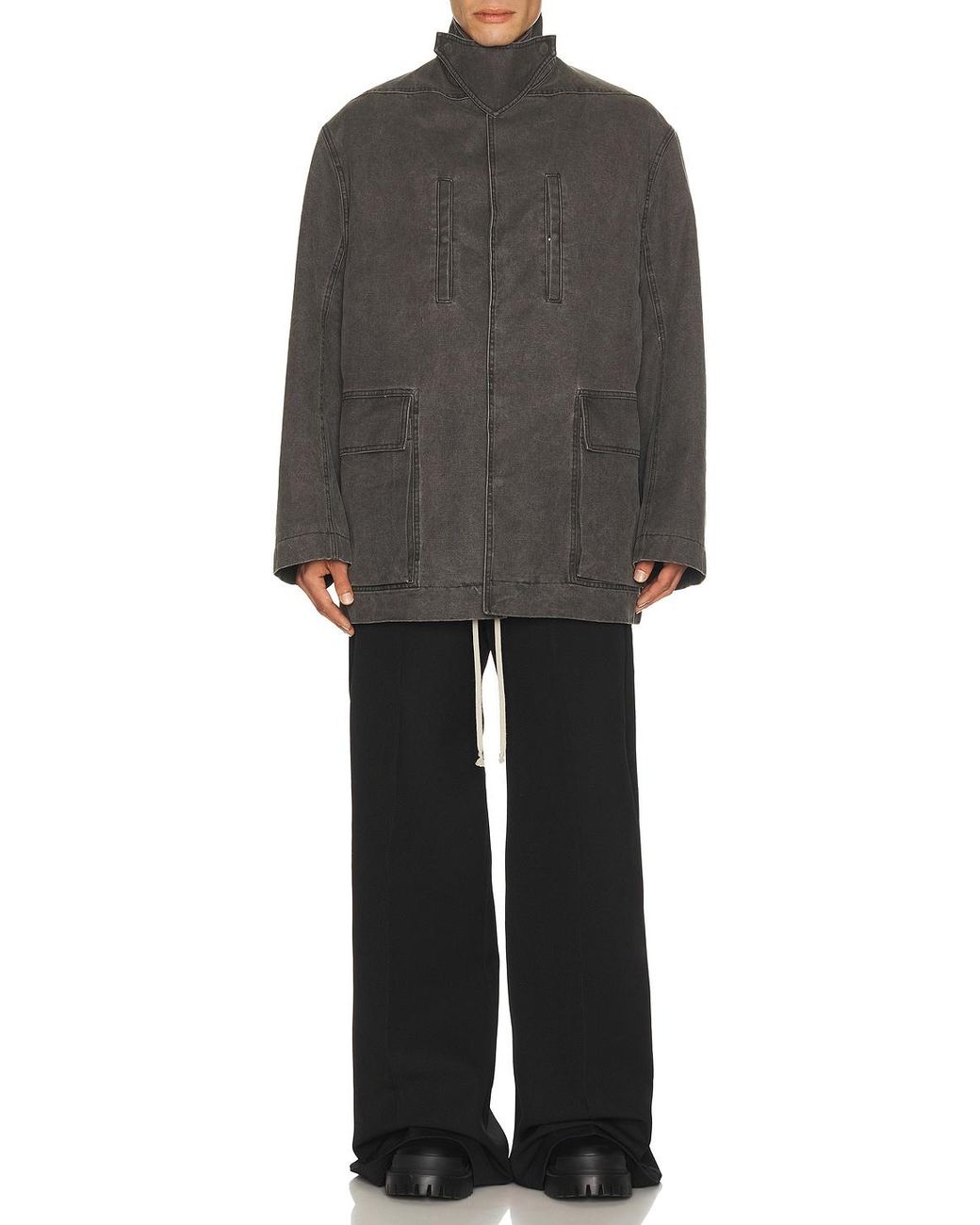 Rick Owens Gray Collared Mac Jacket for men