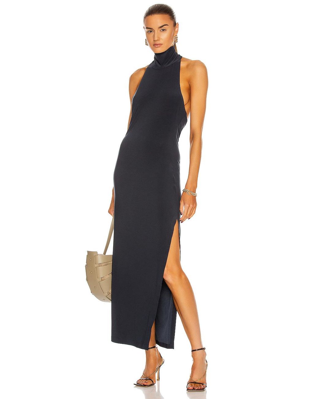 norma kamali halter turtle gown