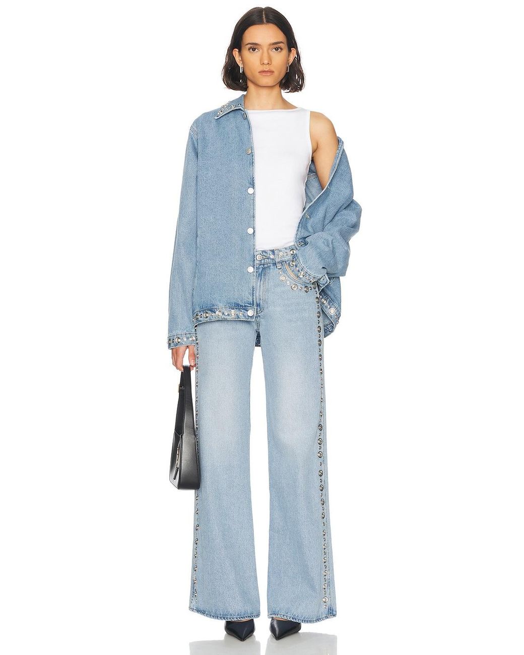 Coperni Blue Studded Wide Leg Jeans