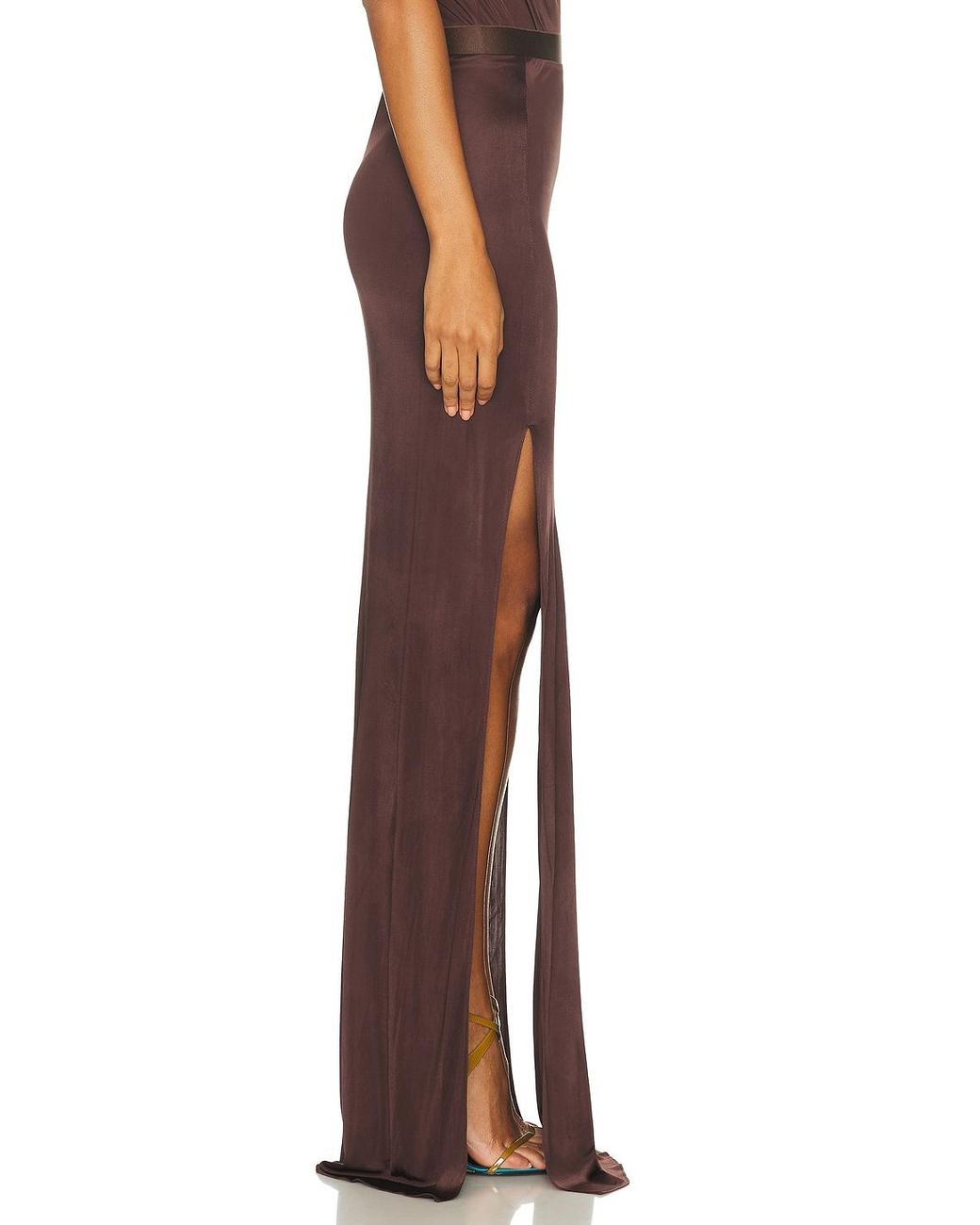 Atlein Brown Double Slit Skirt