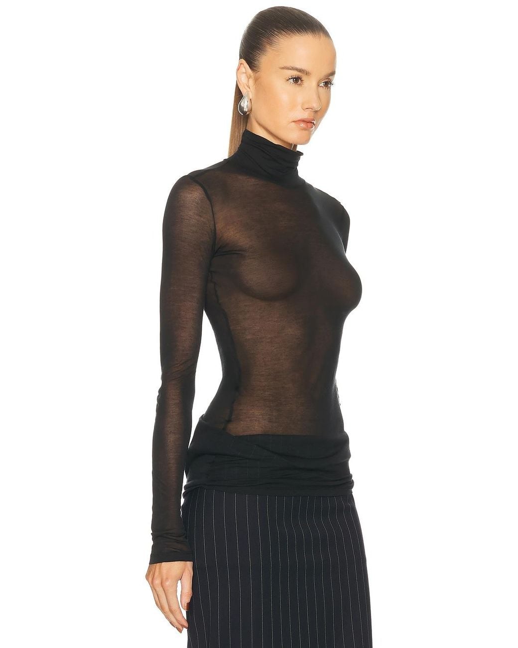 Mugler Black Turtleneck Jersey Top