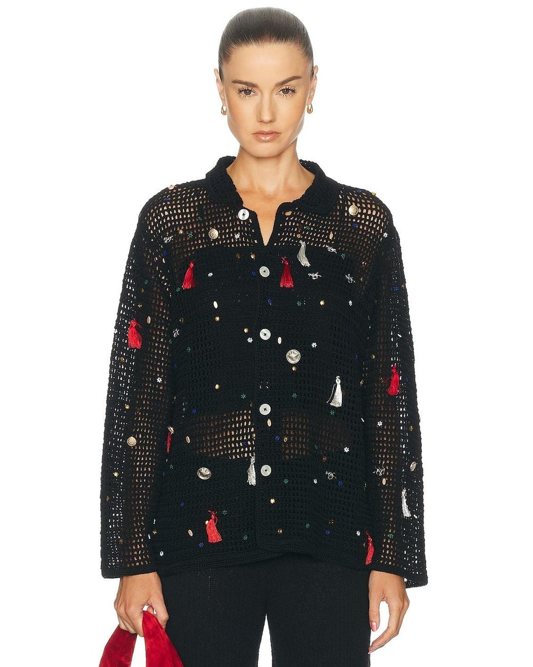 Bode Black Crochet Charm Shirt