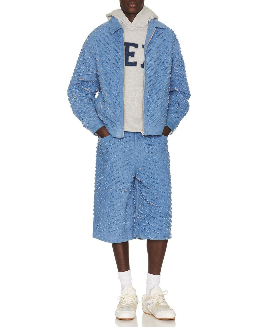 Pas Une Marque Blue Cut Through Denim Jacket for men