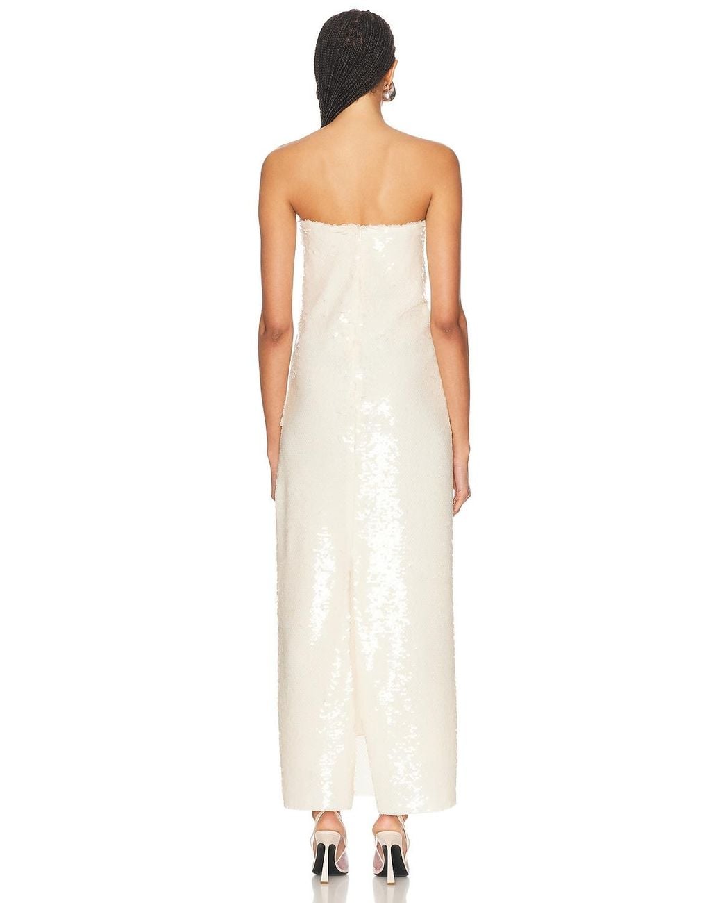 SEV White Sequin Strapless Midi Dress