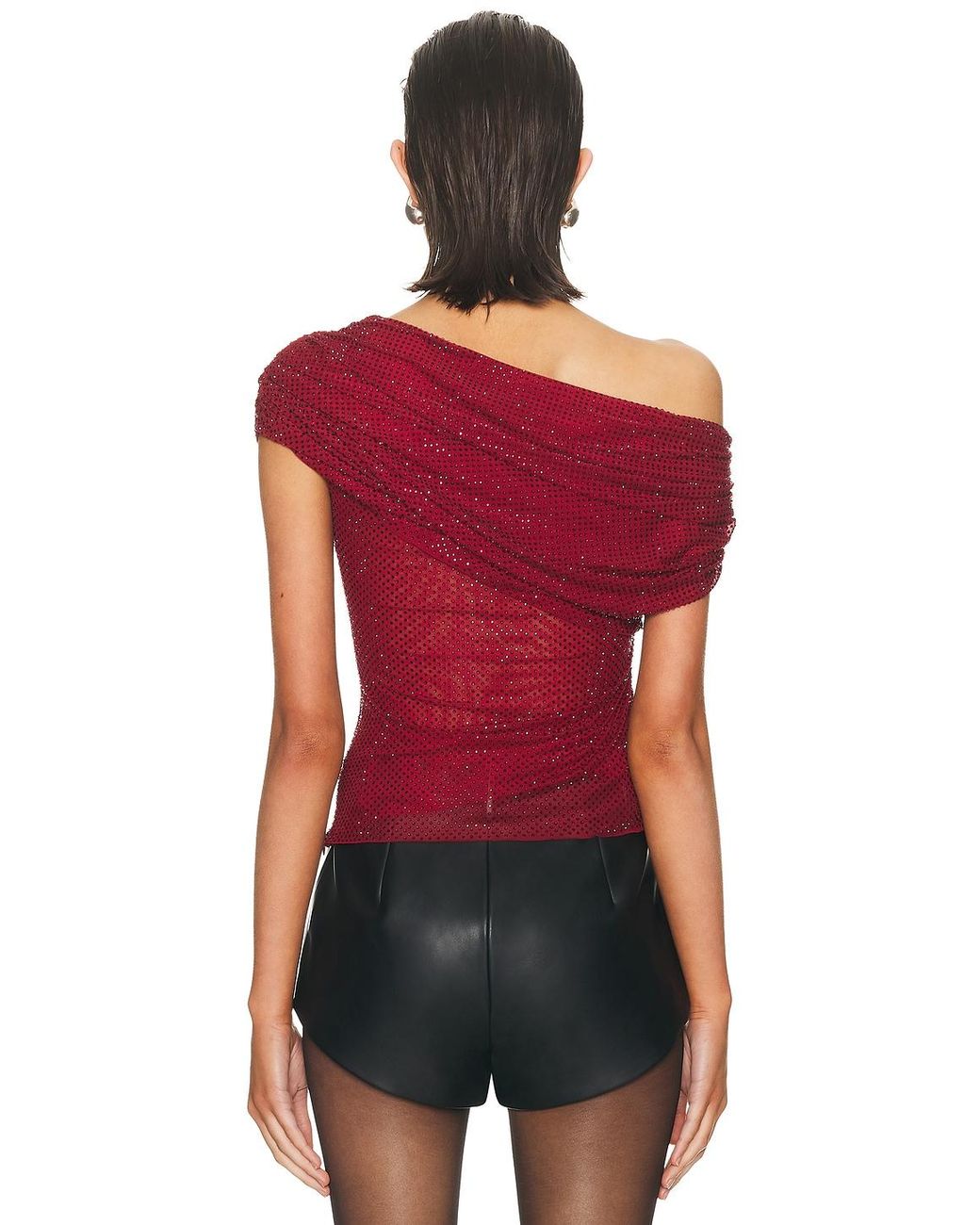 Self-Portrait Red Rhinestone Drape Top