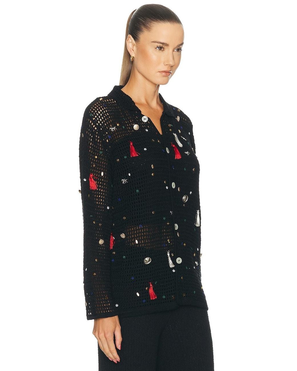 Bode Black Crochet Charm Shirt