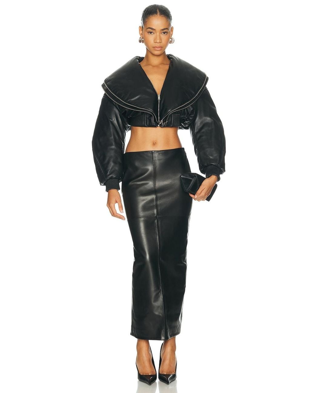 Givenchy Black Double Zip Collar Cropped Bomber Jacket