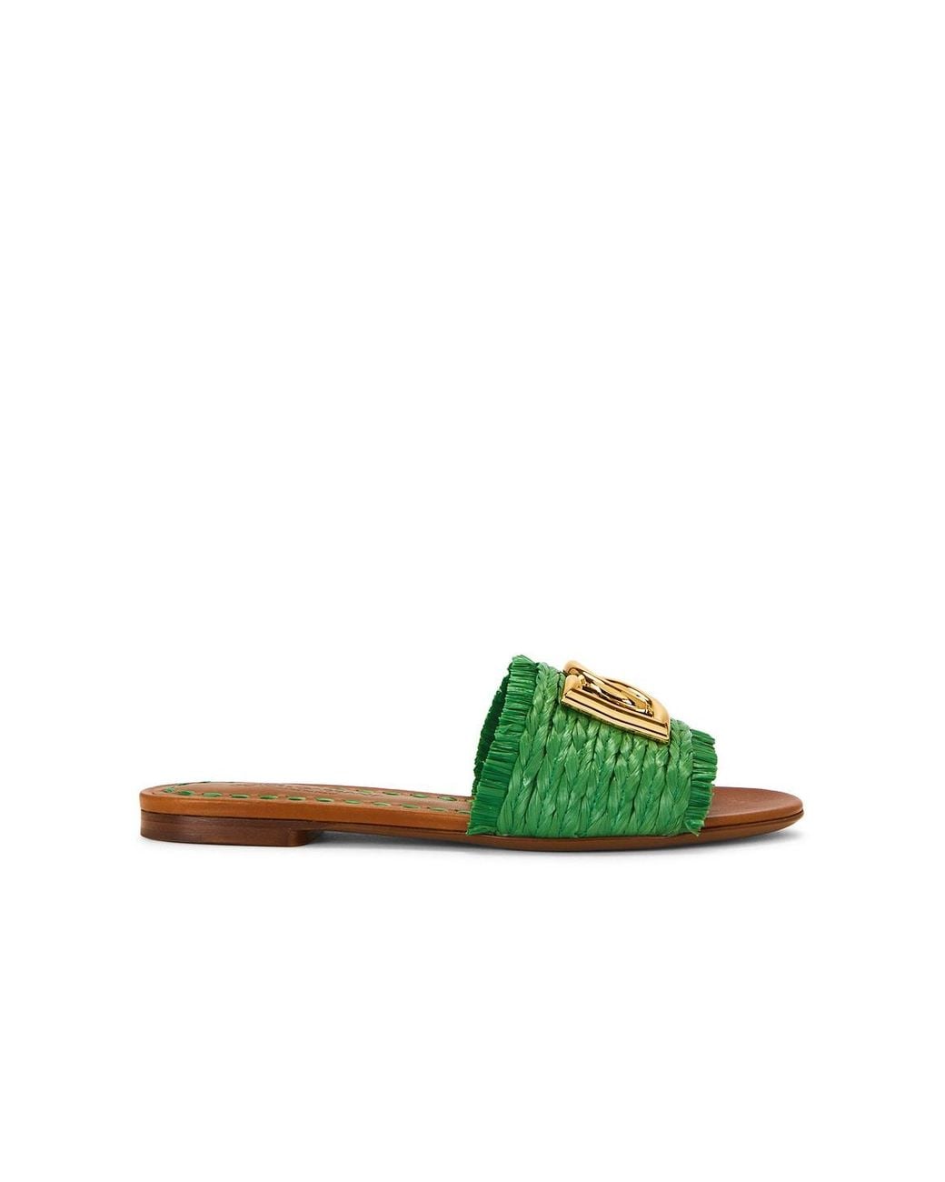 Dolce & Gabbana Green Raffia Flat Slide