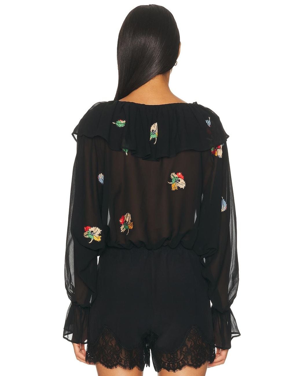 Bode Black Flower Toss Blouse