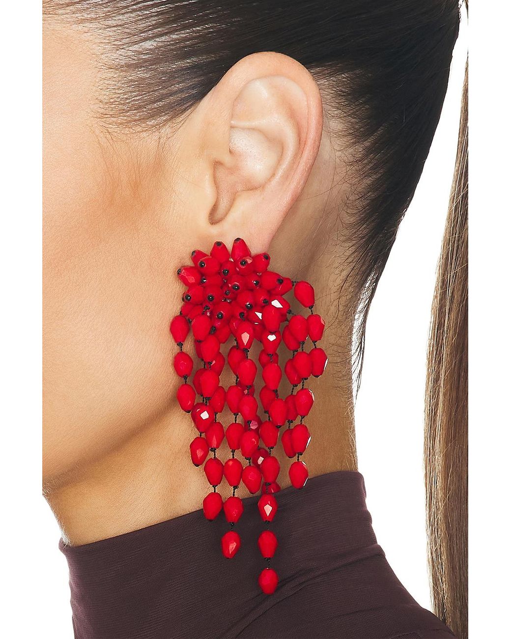 【関税込み】Clip Ga Earrings - Isabel Marant - l - Red ISABEL MARANT Silver-Tone Beaded Clip Earrings in Red | endource
