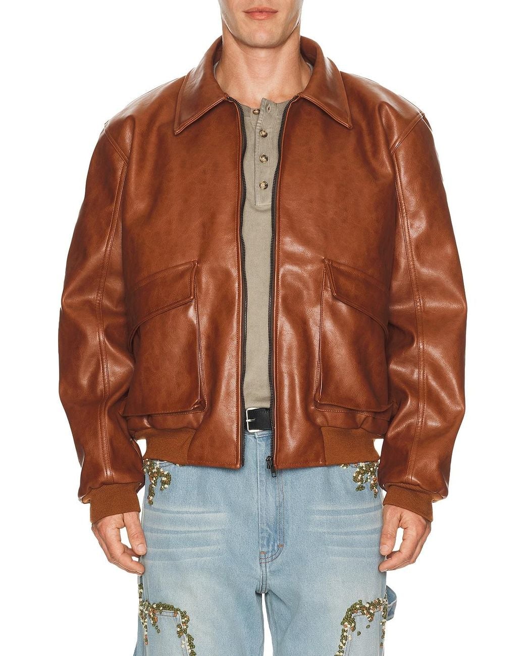 Pas Une Marque Brown Leather Jacket for men