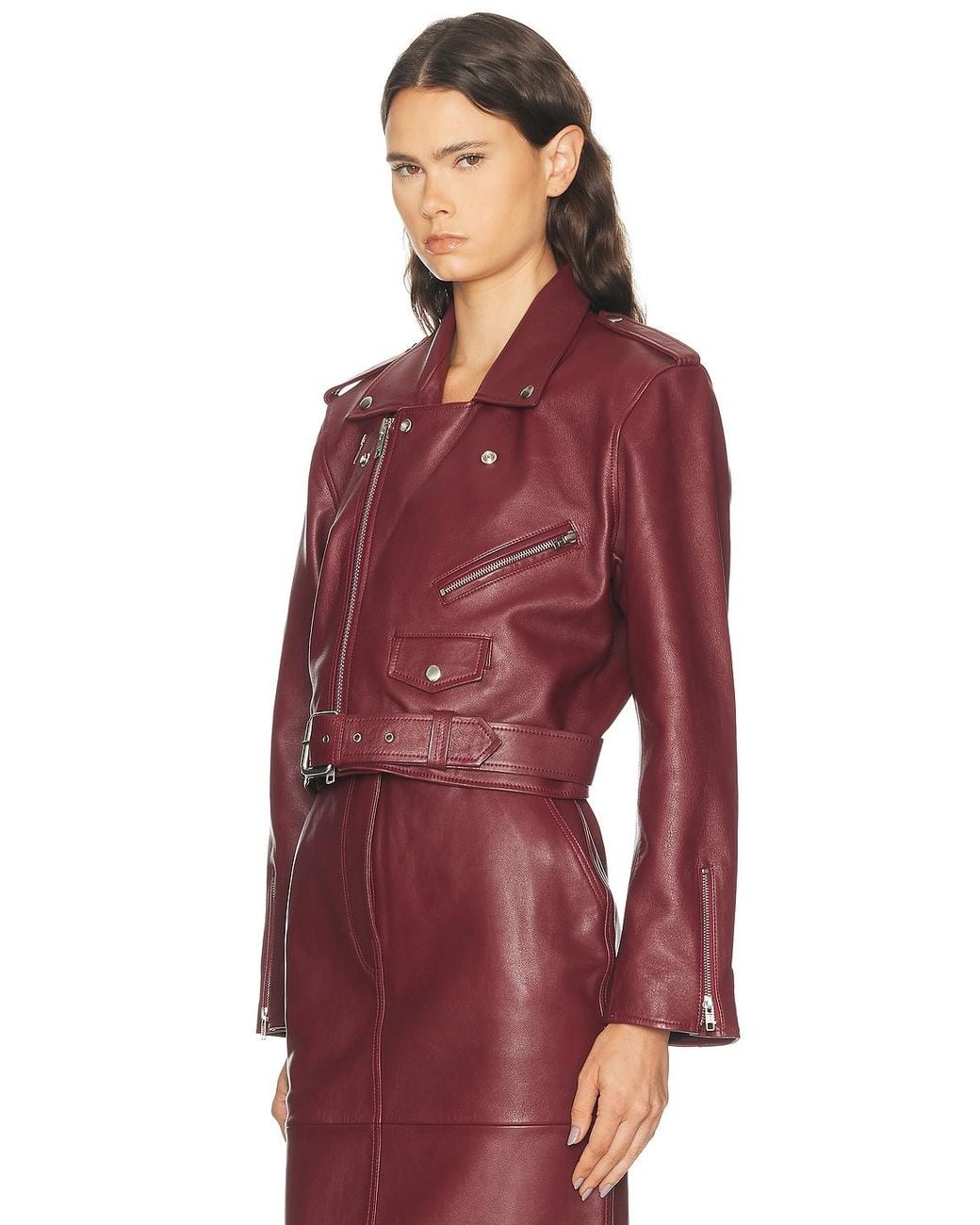 Alex Perry Cropped Biker Jacket in Red | Lyst