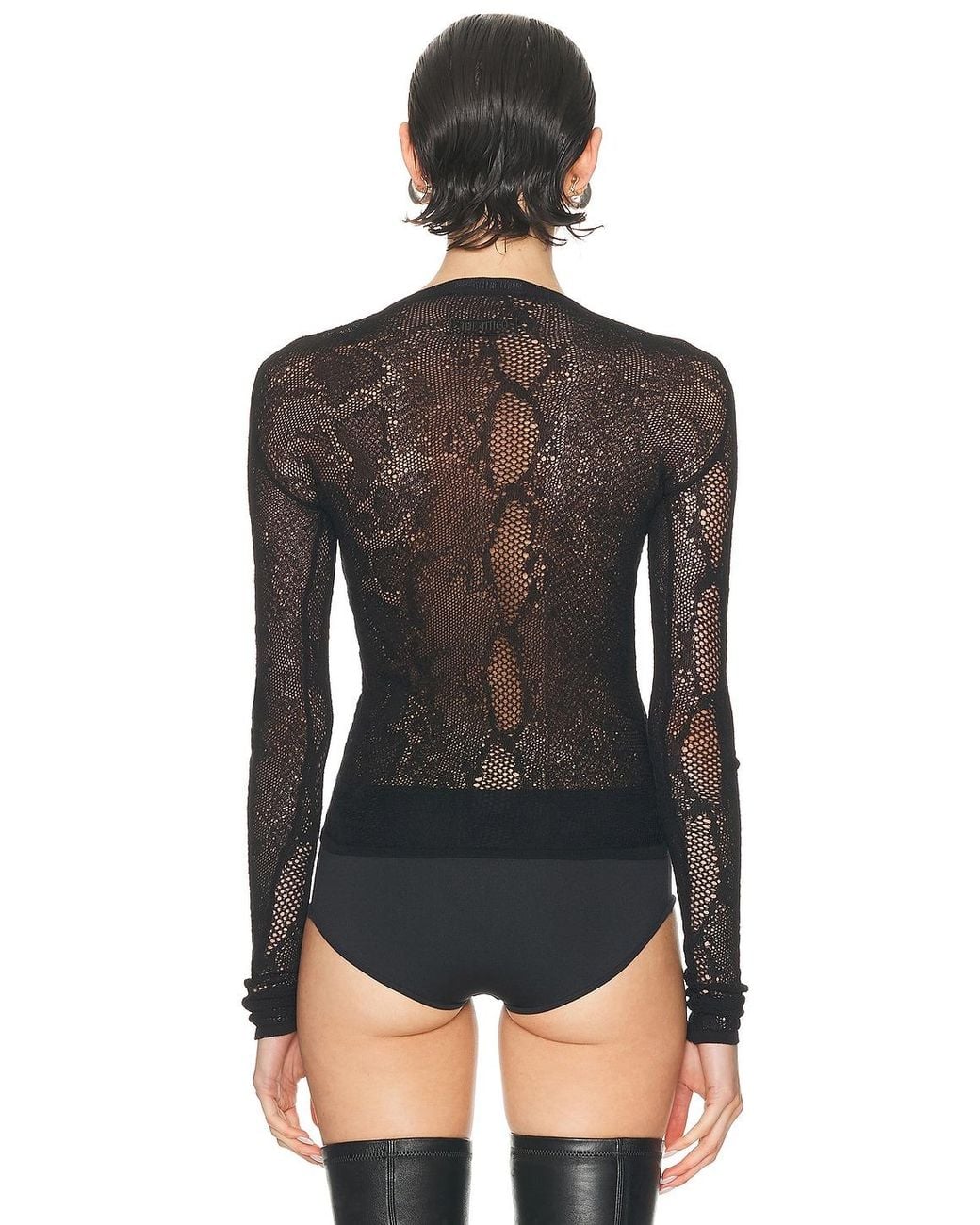 The Attico Black Python Lace Top