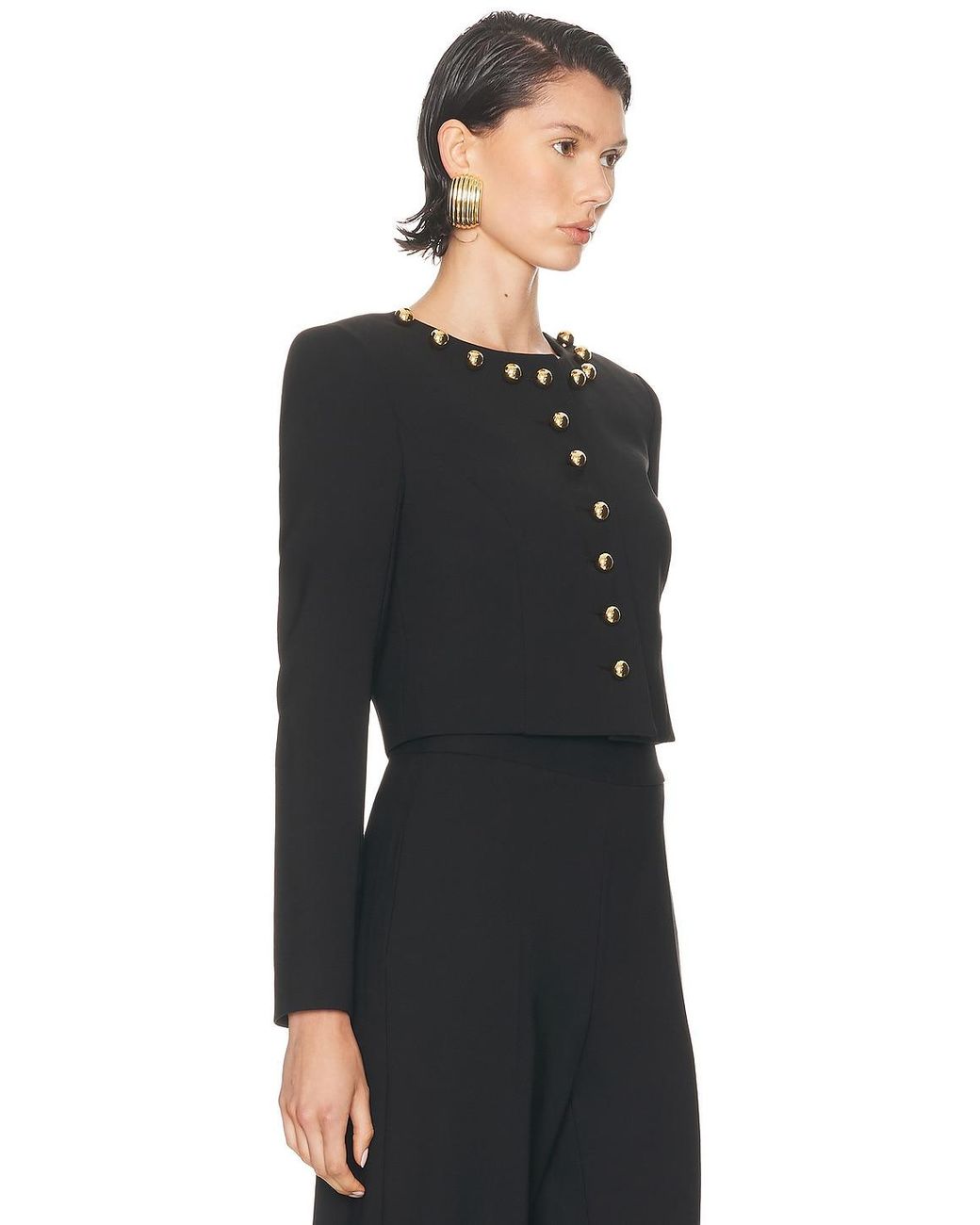 Carolina Herrera Black Collarless Cropped Jacket