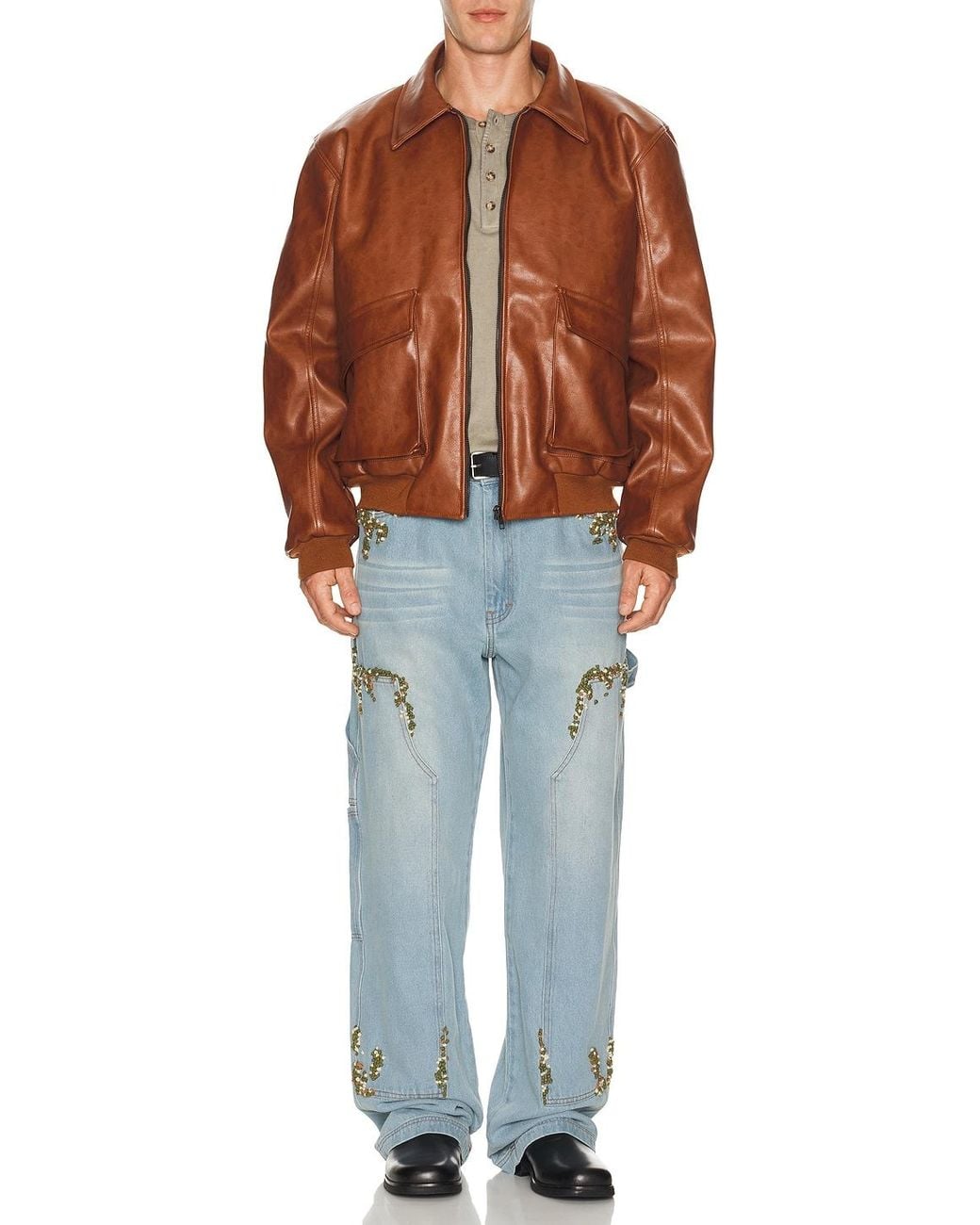 Pas Une Marque Brown Leather Jacket for men