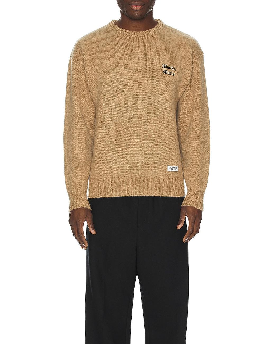 Wacko Maria Classic Crew Neck Sweater in Natural for Men | Lyst