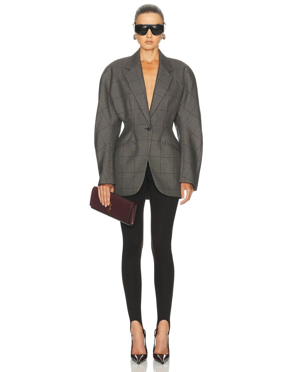 Mugler Gray Grid Wool Jacket