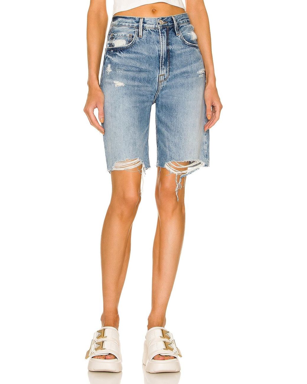 FRAME Cotton High Rise Bermuda Shorts 