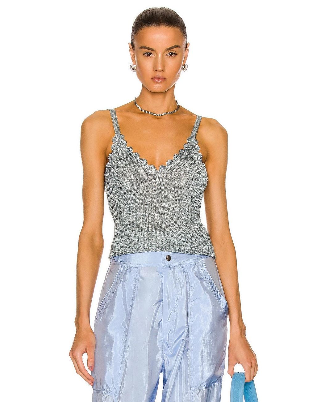Ganni Synthetic Metallic Knit Top in 