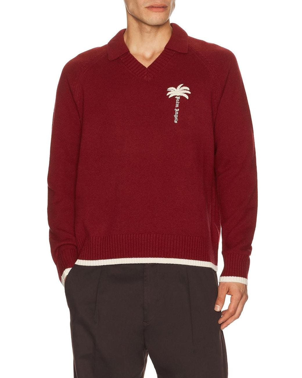 Palm Trees Rappers Palm Angels Palm Tree Knit Loose V Neck Polo in Red for Men | Lyst