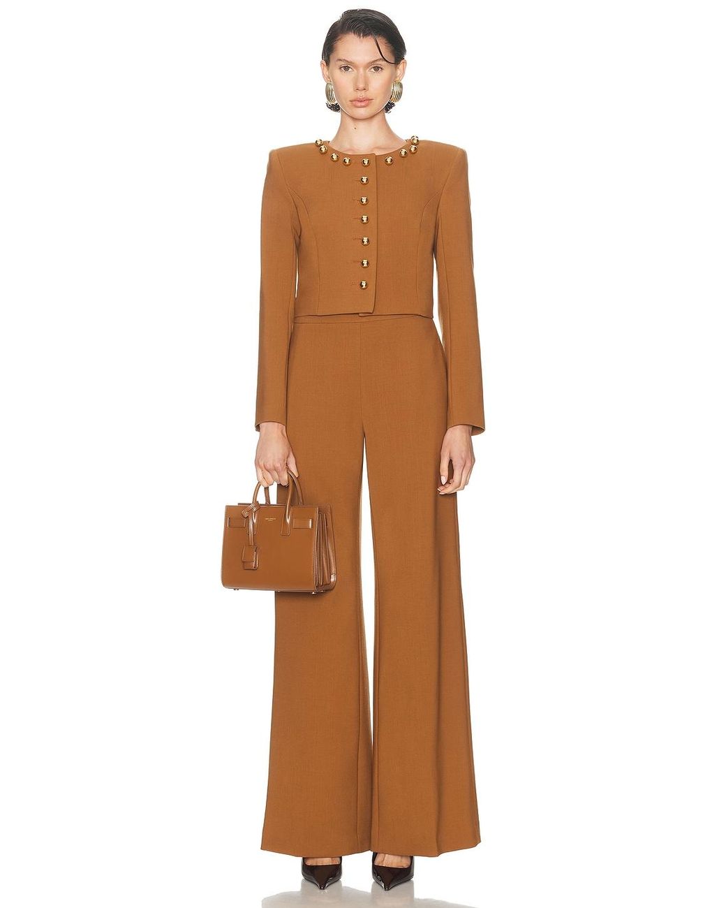 Carolina Herrera Brown Collarless Cropped Jacket