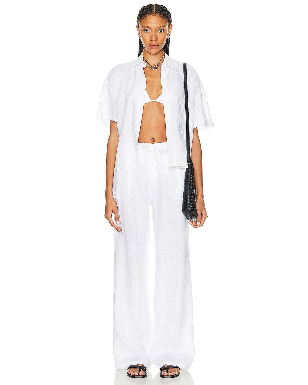 AEXAE White Linen Drawstring Trouser