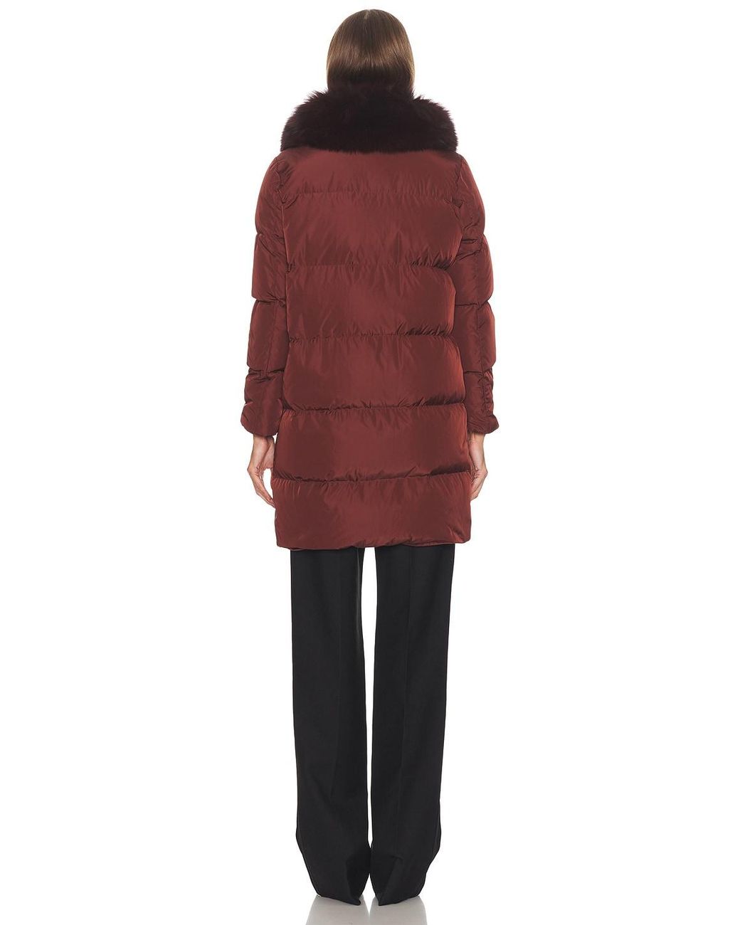 Yves Salomon Red Long Belted Down Jacket