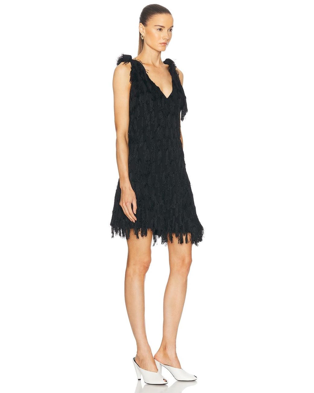 Bottega Veneta Black Fringe Crepe Mini Dress