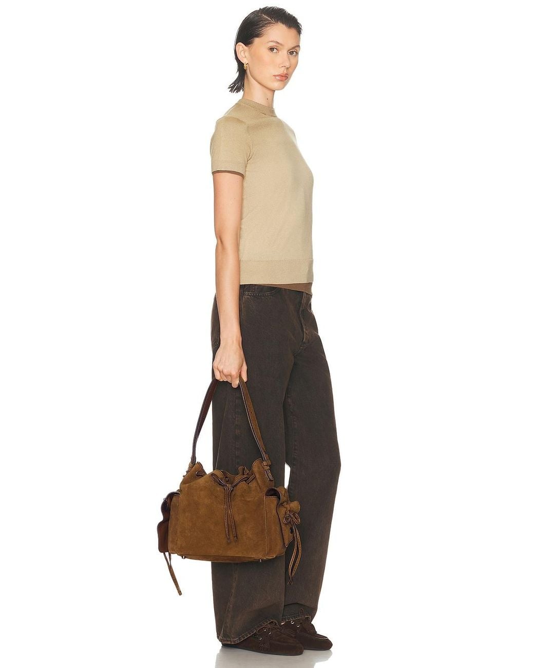 Acne Brown Multipocket Bucket Suede Bag