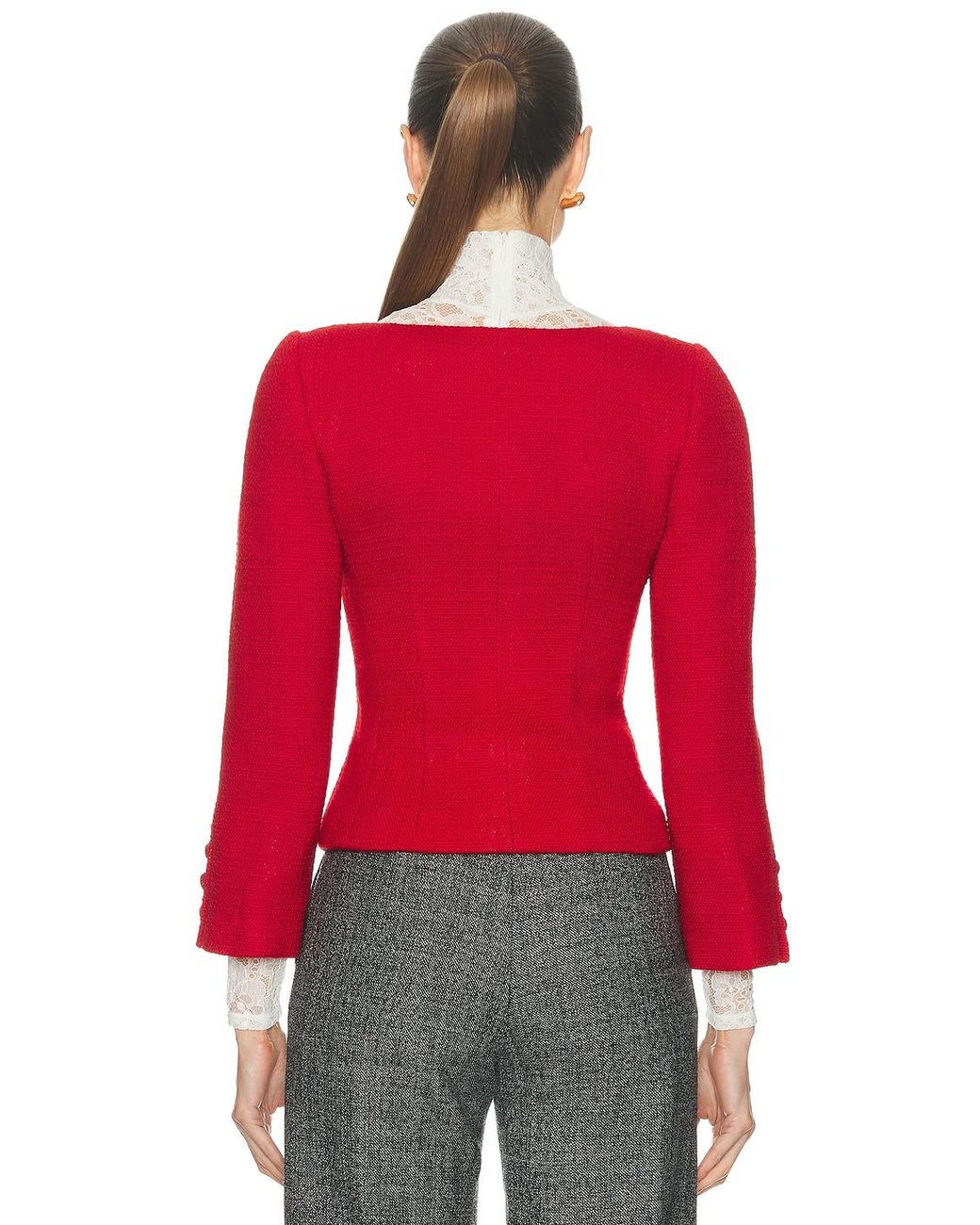 Valentino Red Plain Wool Tweed Jacket