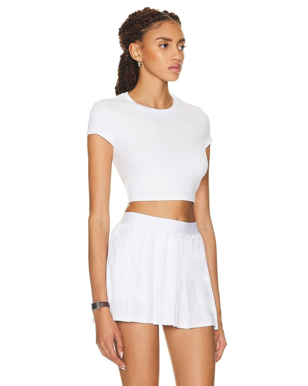 Alo Yoga White Soft Crop Finesse Short Sleeve Top