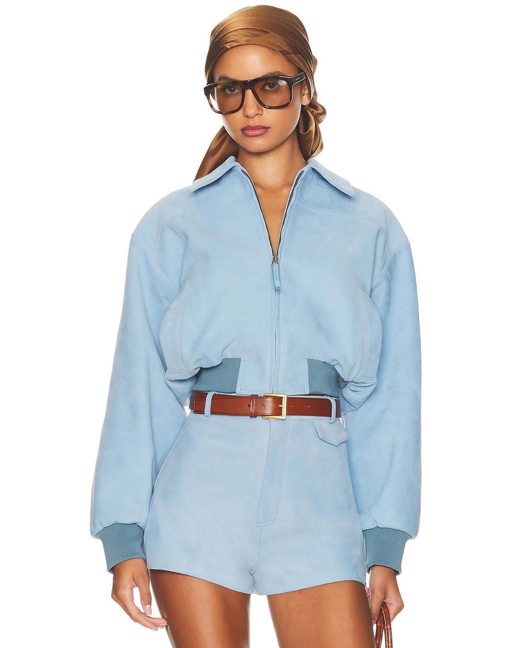 Helsa Blue The Suede Zip Bomber