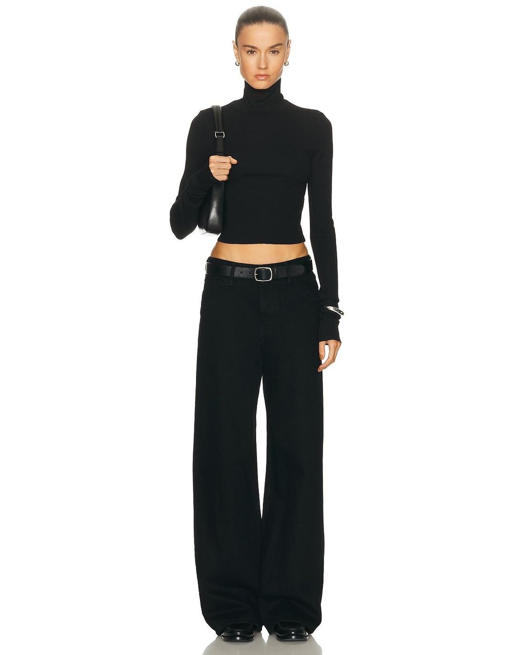 ÉTERNE Black Cropped Fitted Turtleneck Top