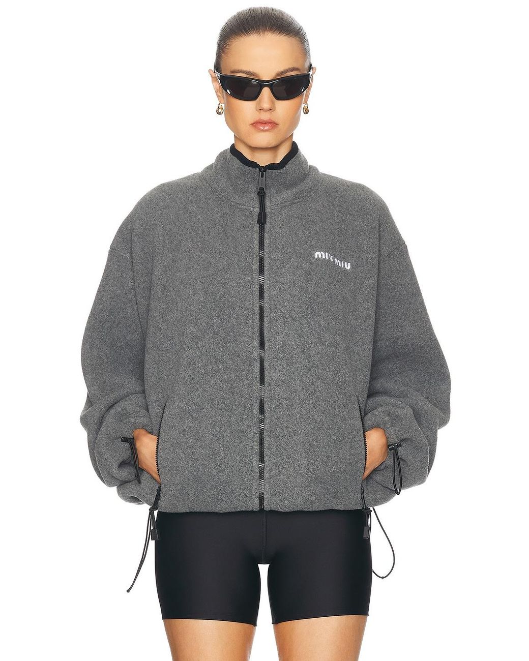 Miu Miu Zip Up Jacket in Gray | Lyst