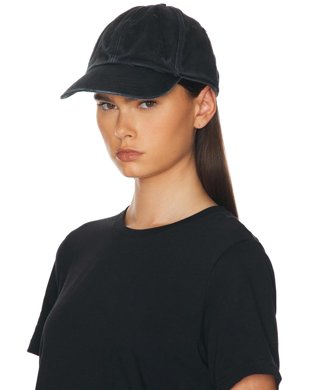 Saint Laurent Black Washed Denim Cap