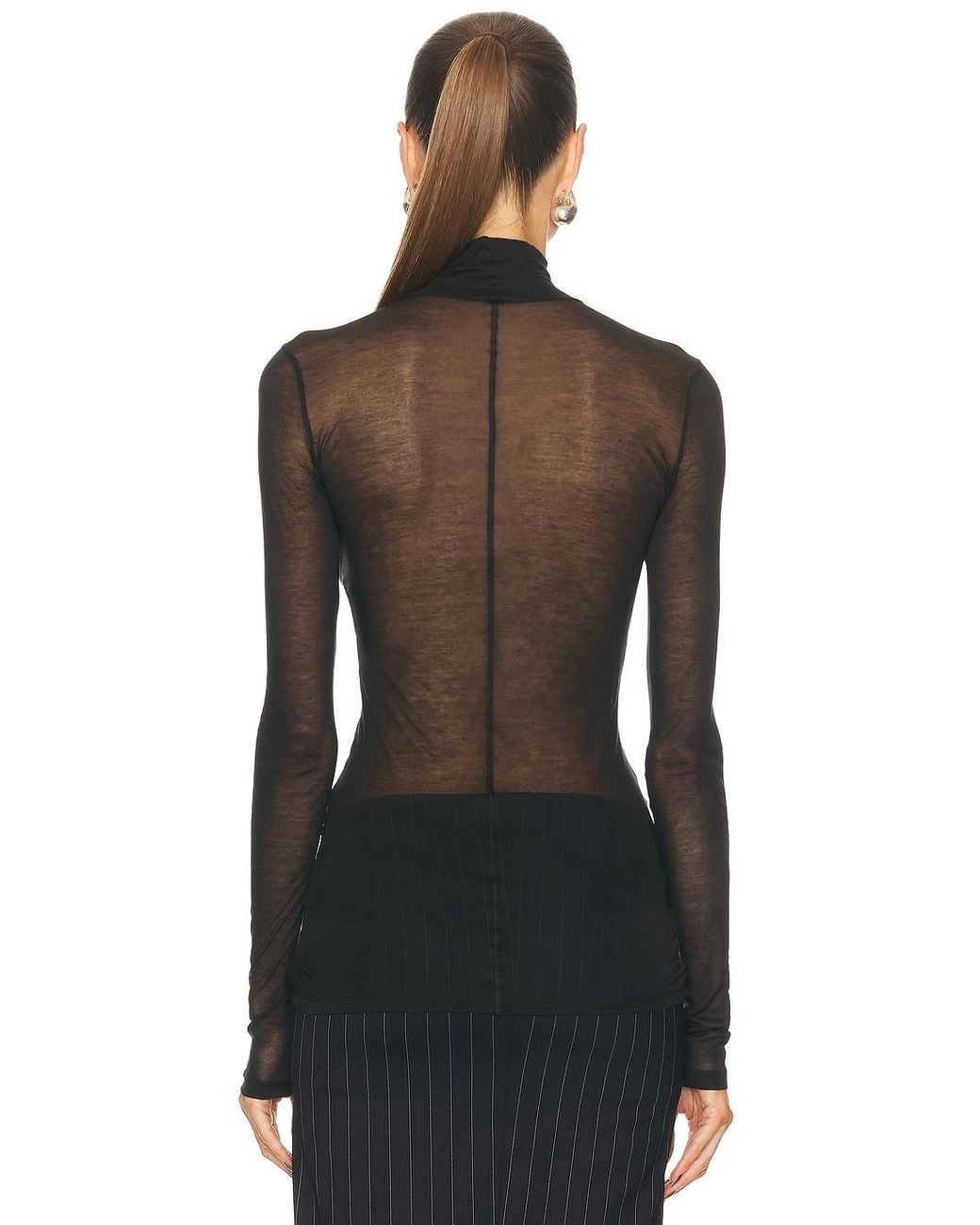 Mugler Black Turtleneck Jersey Top