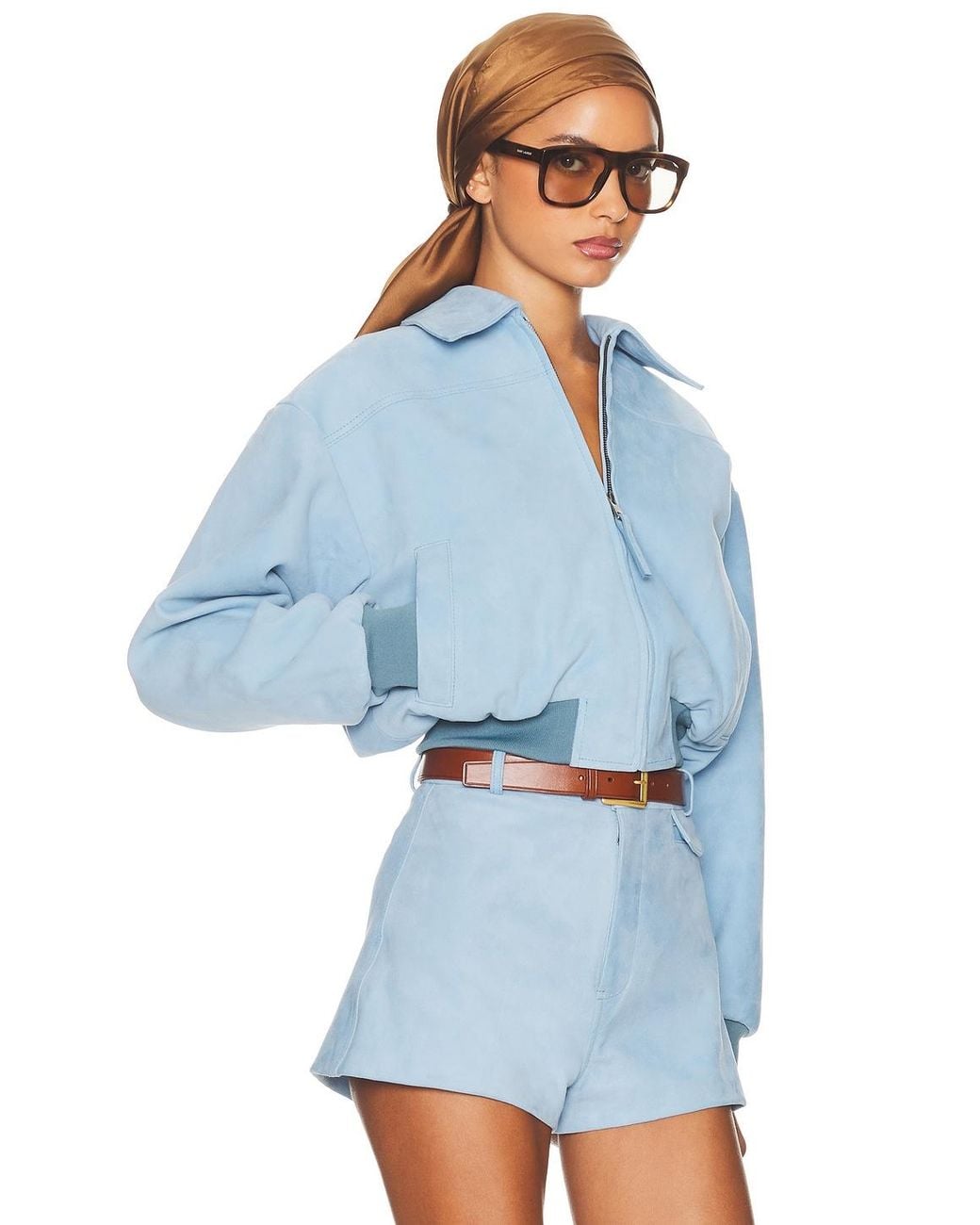 Helsa Blue The Suede Zip Bomber