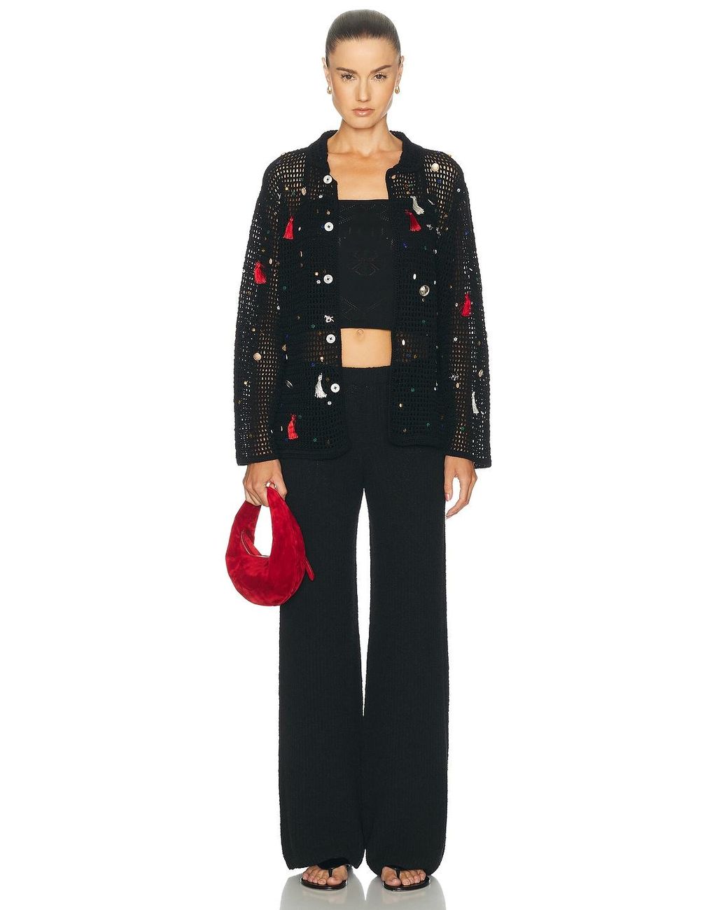 Bode Black Crochet Charm Shirt